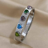 Crystal Heart Charm Bangle Stainless Steel Bracelet