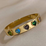 Crystal Heart Charm Bangle Stainless Steel Bracelet