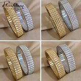 Chunky Glossy Elasticity Strap Stainless Steel Bracelet Bangle For Women