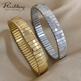 Chunky Glossy Elasticity Strap Stainless Steel Bracelet Bangle For Women