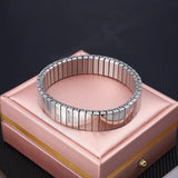 Chunky Glossy Elasticity Strap Stainless Steel Bracelet Bangle For Women