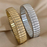 Chunky Glossy Elasticity Strap Stainless Steel Bracelet Bangle For Women
