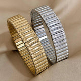 Chunky Glossy Elasticity Strap Stainless Steel Bracelet Bangle For Women