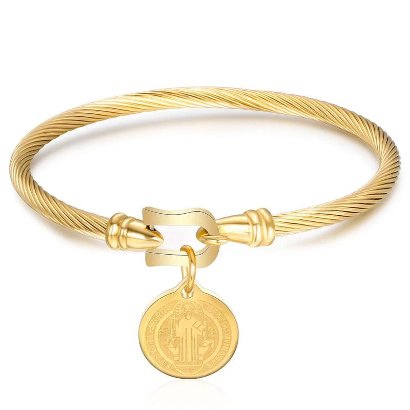 Titanium Steel Round Horseshoe Clasp Jesus Charm Bracelet