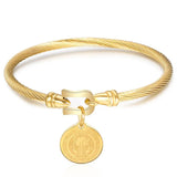 Titanium Steel Round Horseshoe Clasp Jesus Charm Bracelet