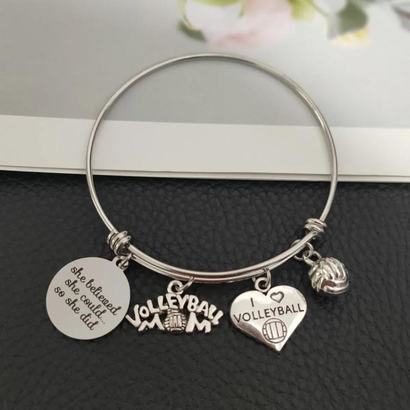 Volleyball Mom Bangle & Charm Bracelet - She Believed She Could