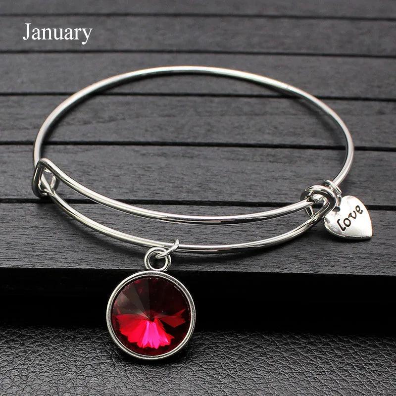 5Pcs Crystal Birthstone Bangle Bracelet Charm Expandable Bracelet Gift