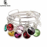 5Pcs Crystal Birthstone Bangle Bracelet Charm Expandable Bracelet Gift