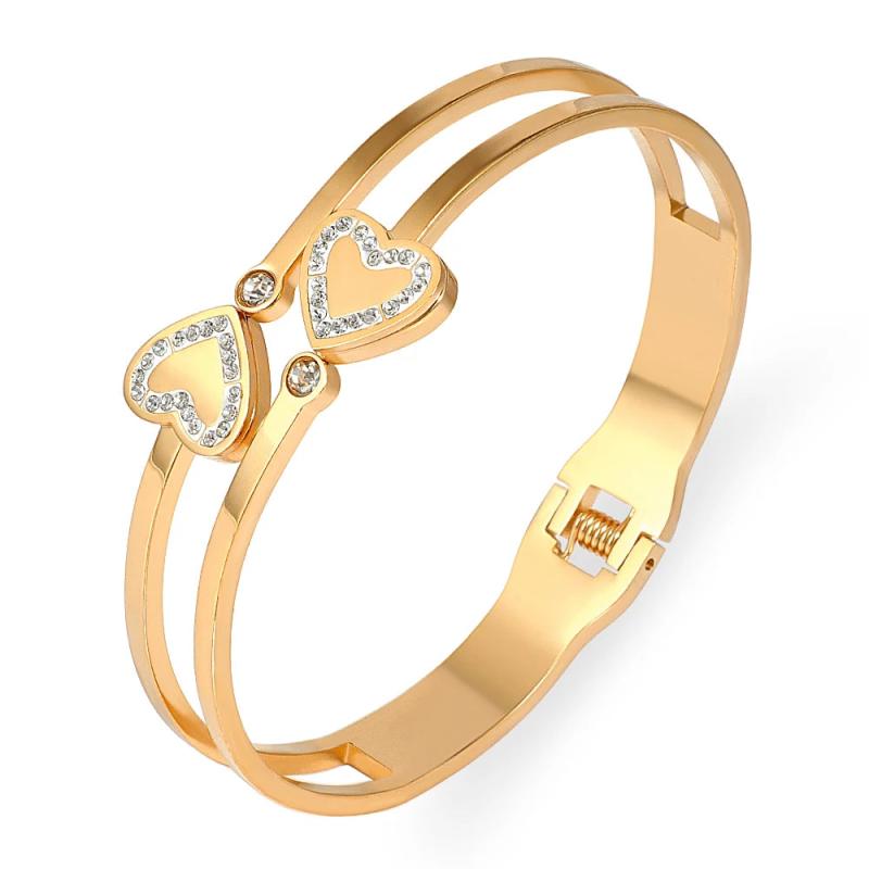 Stainless Steel Heart Bracelet Women Bangle Rose Charm Jewelry