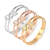 Stainless Steel Heart Bracelet Women Bangle Rose Charm Jewelry