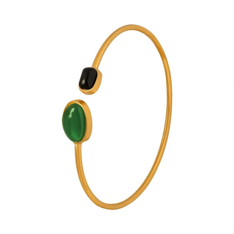 Agate Stone Charm Bangle Stainless Steel Thin Jewelry