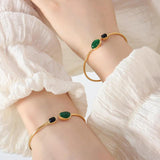 Agate Stone Charm Bangle Stainless Steel Thin Jewelry
