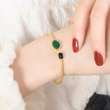 Agate Stone Charm Bangle Stainless Steel Thin Jewelry
