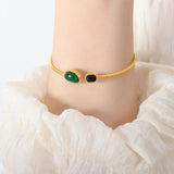 Agate Stone Charm Bangle Stainless Steel Thin Jewelry