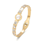 Crystal CZ Zircon Charm Beads Roman Numerals Wristband Bangles For Women