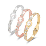 Crystal CZ Zircon Charm Beads Roman Numerals Wristband Bangles For Women