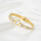 Crystal CZ Zircon Charm Beads Roman Numerals Wristband Bangles For Women