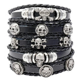 Punk Bangle 5 pcs/set Vintage Multilayer Alloy Skull Charm Leather Bracelets