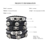 Punk Bangle 5 pcs/set Vintage Multilayer Alloy Skull Charm Leather Bracelets
