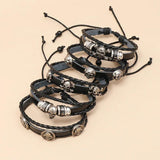 Punk Bangle 5 pcs/set Vintage Multilayer Alloy Skull Charm Leather Bracelets