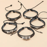 Punk Bangle 5 pcs/set Vintage Multilayer Alloy Skull Charm Leather Bracelets