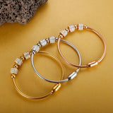 Stainless Steel Twisted Cable Charm Bracelet Bangle Zircon Wedding Jewelry