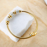 Stainless Steel Twisted Cable Charm Bracelet Bangle Zircon Wedding Jewelry