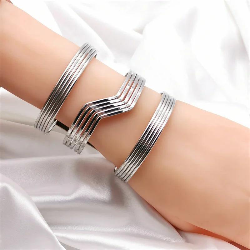 Gothic Bracelets For Women Hollow Out Charm Jewelry Geometry Punk Cuff Bracelets