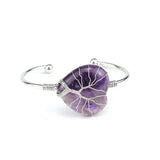 Copper Wire Wrap Crystal Heart Open Cuff Bangle