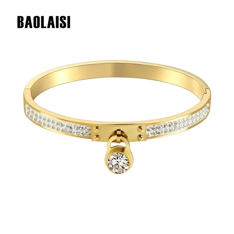 CZ Bangles Gold-Color Charm Lock Crystal Bracelets