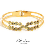 Stainless Steel Daisy Flower Layered Bangles Bracelets for Women