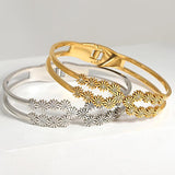 Stainless Steel Daisy Flower Layered Bangles Bracelets for Women