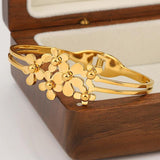 Stainless Steel Floral Charm Bangle Bracelet for Women