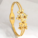 Stainless Steel Floral Charm Bangle Bracelet for Women