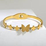 Stainless Steel Butterfly Bangle Bracelet Women 18K Plated Rhinestone Jewelry