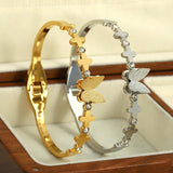 Stainless Steel Butterfly Bangle Bracelet Women 18K Plated Rhinestone Jewelry