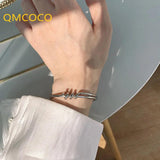 Minimalist Silver Charm Bracelet Glossy Surface Winding Lines Bangle