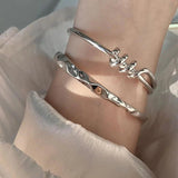Minimalist Silver Charm Bracelet Glossy Surface Winding Lines Bangle