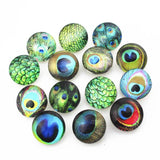 20pcs Glass Peacock Feather Snap Button Charms for 18mm Bracelets Necklace
