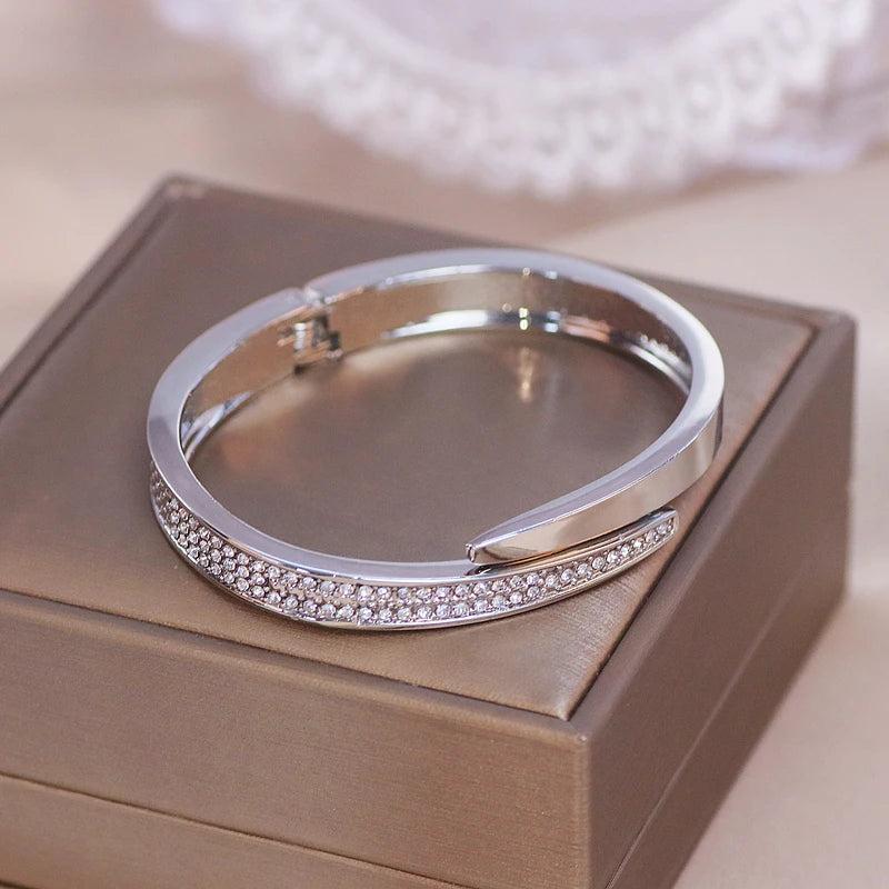 Rose Crystal Cuff Bracelet Bangles Female Jewelry