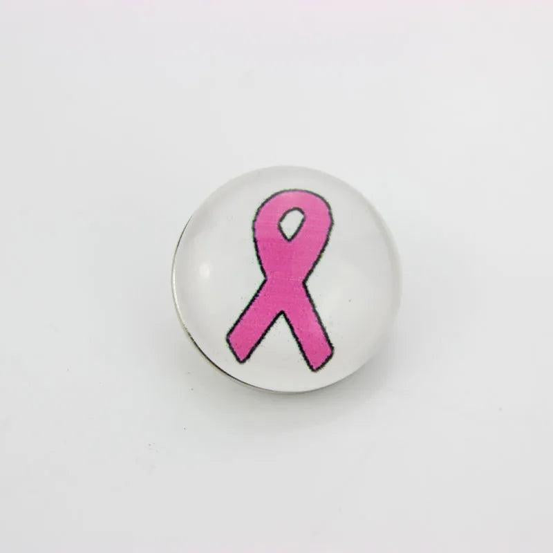 20pcs 18mm Glass Pink Ribbon Snap Buttons DIY Jewelry