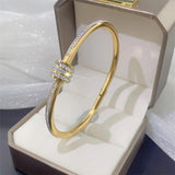 18K Plated Titanium Steel Rose Bracelet Crystal Charm Women Bridal Fine Jewelry