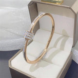 18K Plated Titanium Steel Rose Bracelet Crystal Charm Women Bridal Fine Jewelry