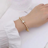 18K Plated Titanium Steel Rose Bracelet Crystal Charm Women Bridal Fine Jewelry