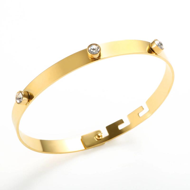 Adjustable Zircon Bangle for Women Stainless Steel Couple Party Charm