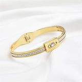 Stainless Steel Zircon Evil Eye Bangle Bracelet Vintage Jewelry