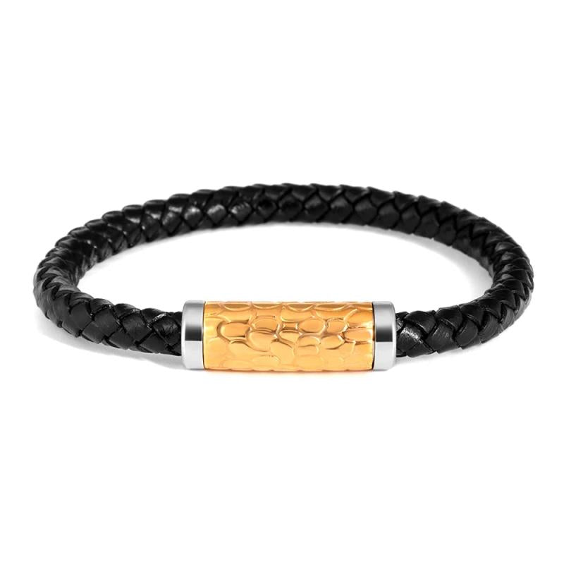 Stainless Steel Magnetic Leather Fitness Bracelet