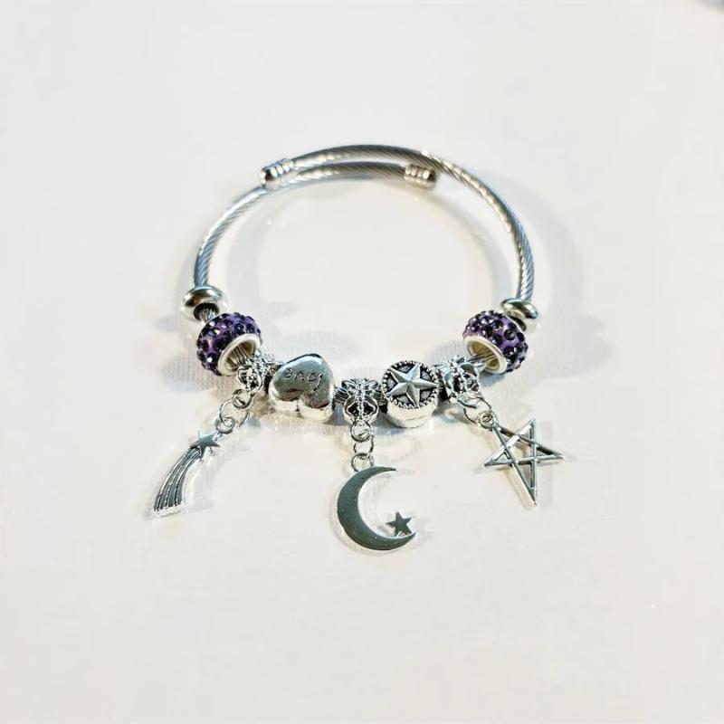 Hot Star Moon Pendant Charm Bracelet DIY Beads Bangle for Women