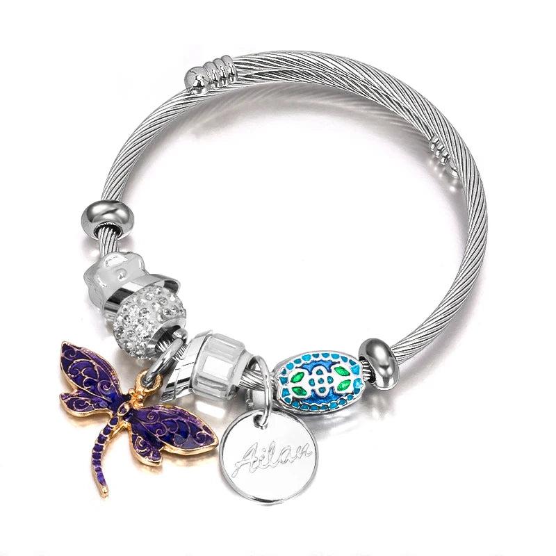 Dragonfly Cuff Bracelet Ethnic Love Charm Crystal Bead Bangle