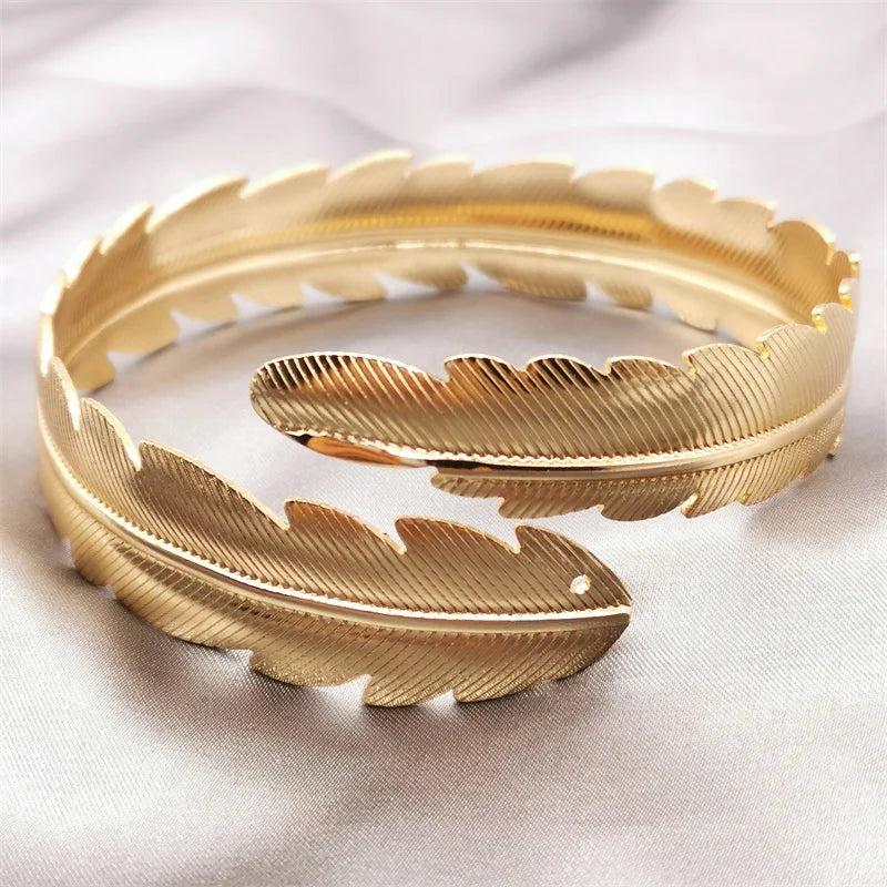 Fkewy Leaves Bracelets Plated Charm Cuff Bangles for Women
